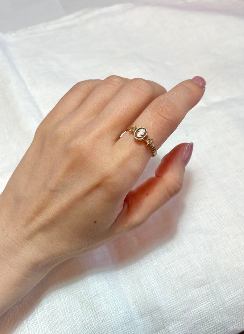 kadomi イタリアンシェルカメオリング K18ゴールド 星ダイヤモンド 指輪