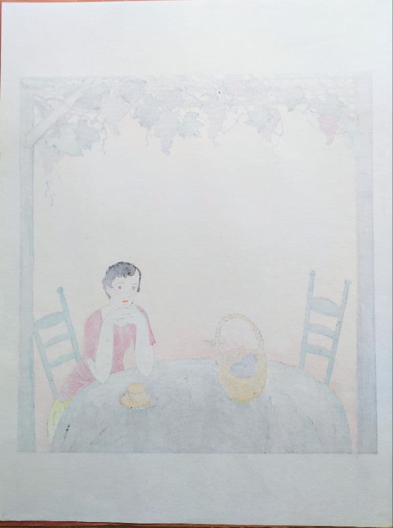 竹久夢二 憩い 手摺木版画 大判 京都版画院版 真作