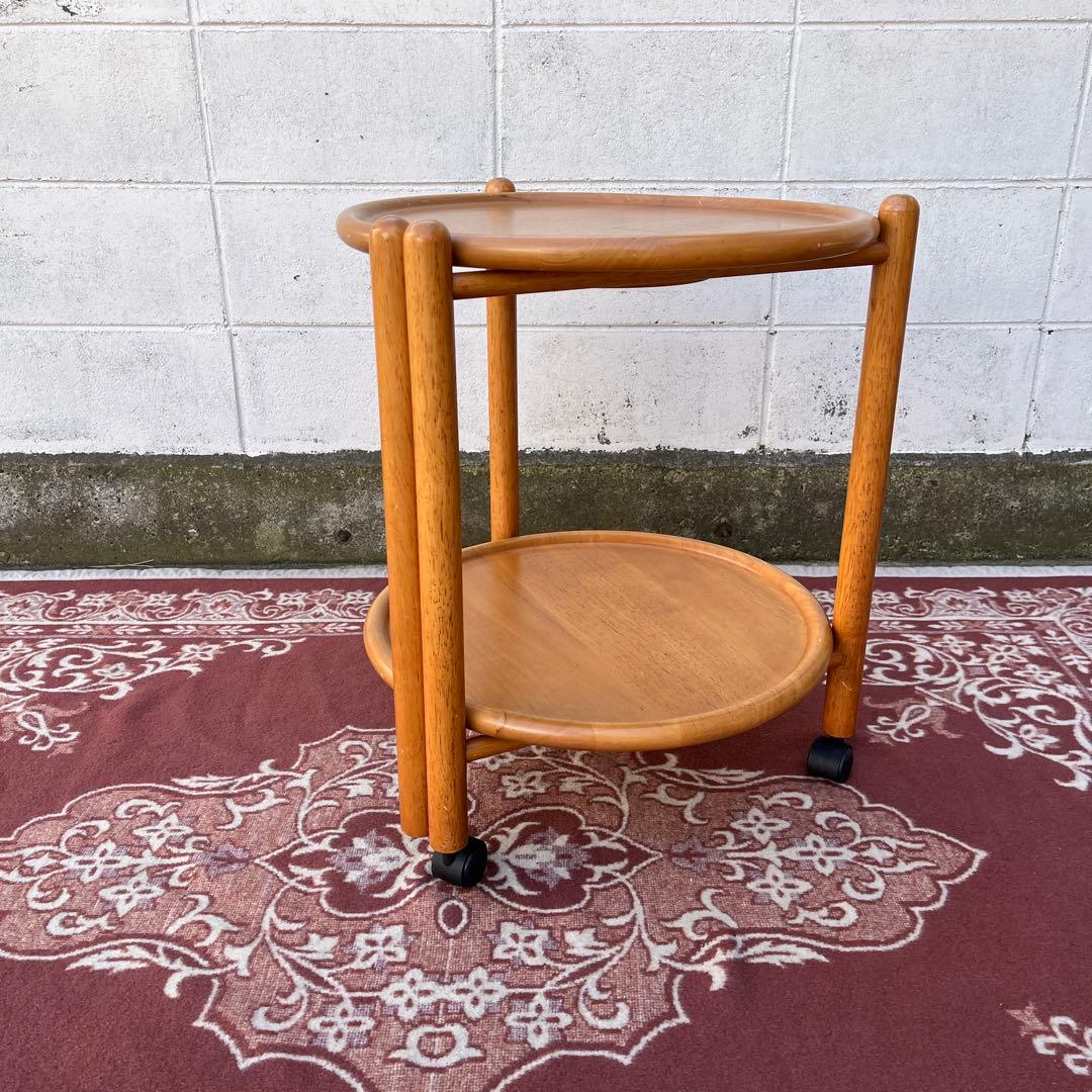 北欧デザイン 古家具◾️木製サイドテーブル キャスター付き ワゴン