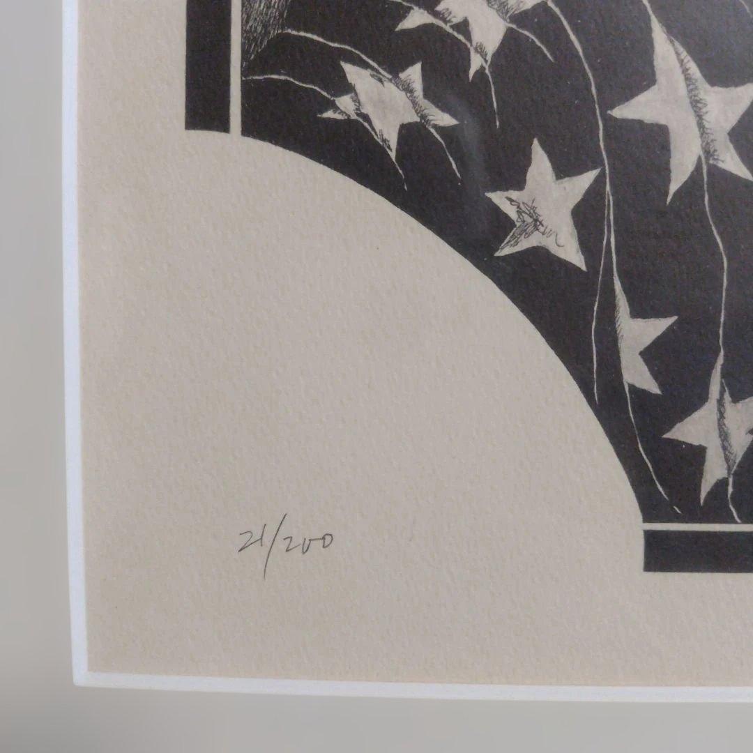 女性と星条旗のリトグラフ　米倉斉加年　黒い鳩