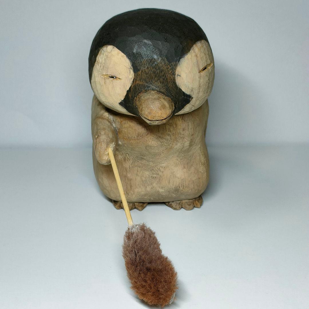 木製ペンギン　木製彫刻 　ダスター付き
