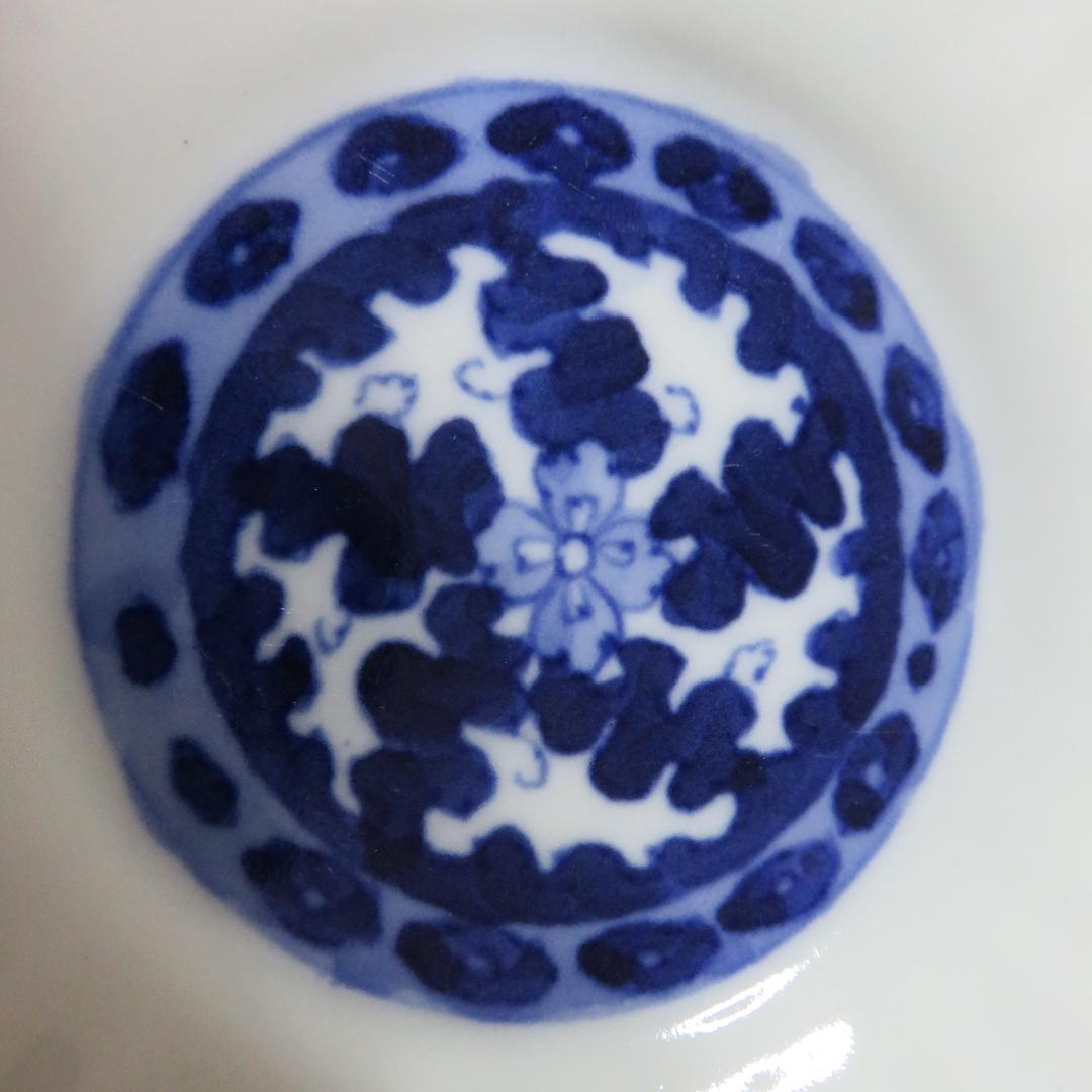 小皿 5枚 白磁器 染付 花形 菊型 花弁縁 古伊万里 江戸 明治