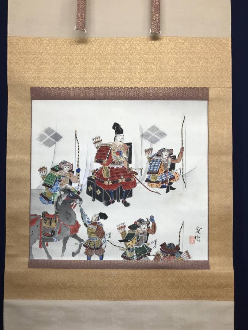 【真作】竹林愛作/武者絵/武士図/人物図/掛軸/名家伝来/AC-385