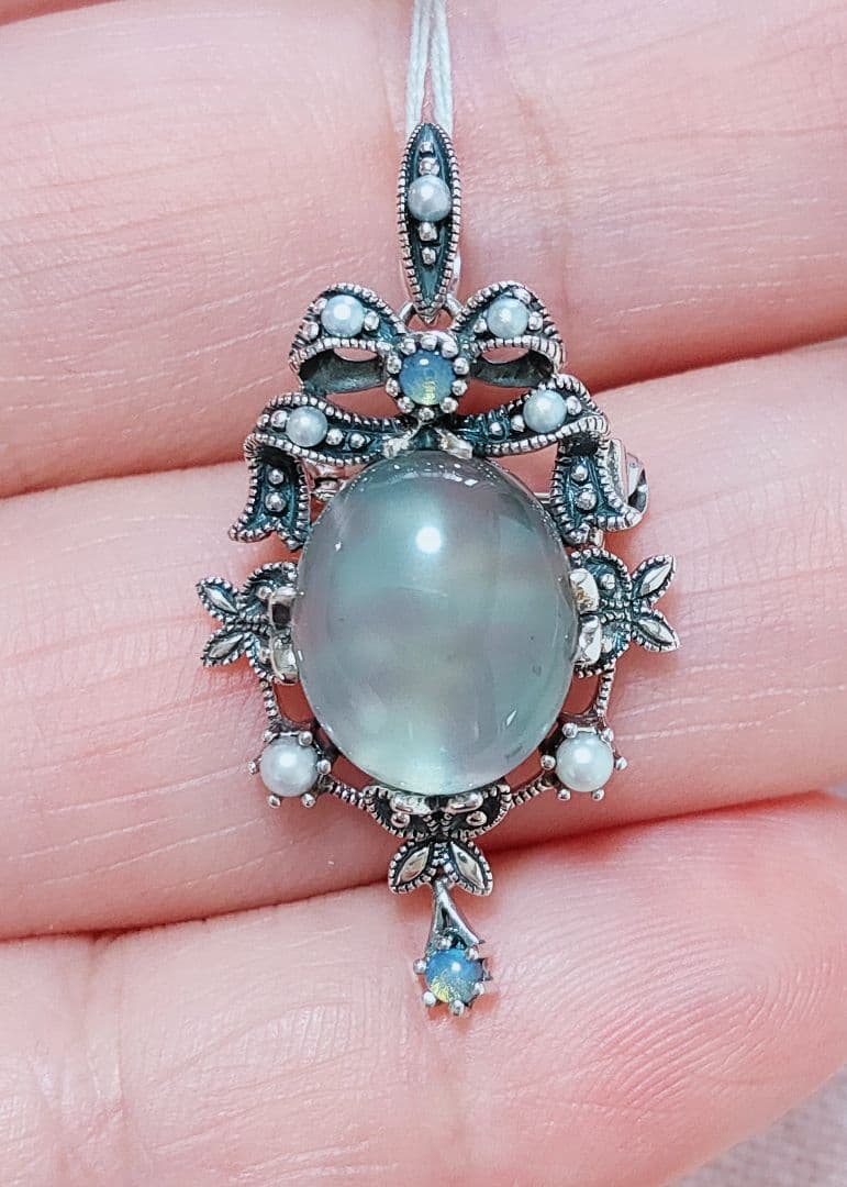 未使用品 碌山 天然ムーンストーン オパール シルバー ブローチ