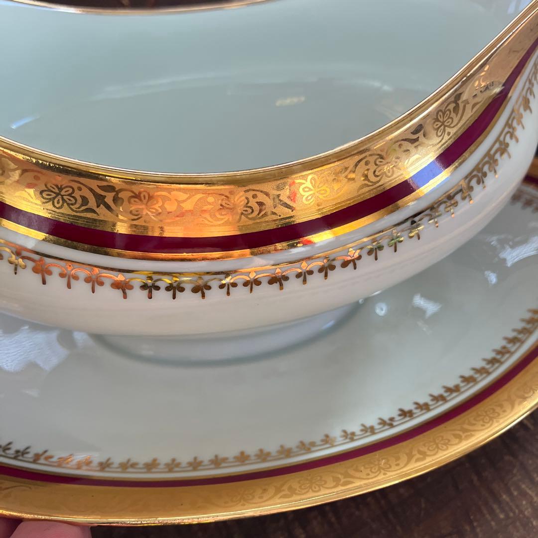 フランスアンティーク Limoges ロカイユスタイル 白磁のソーシエール　金彩