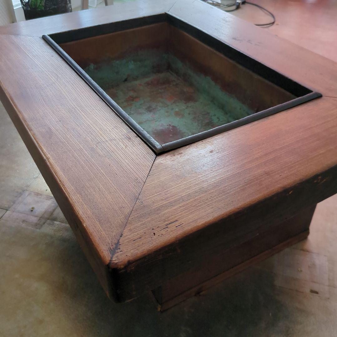 骨董 火鉢 長火鉢 関西火鉢 銅器ごとく付 テーブル 古民具 木製