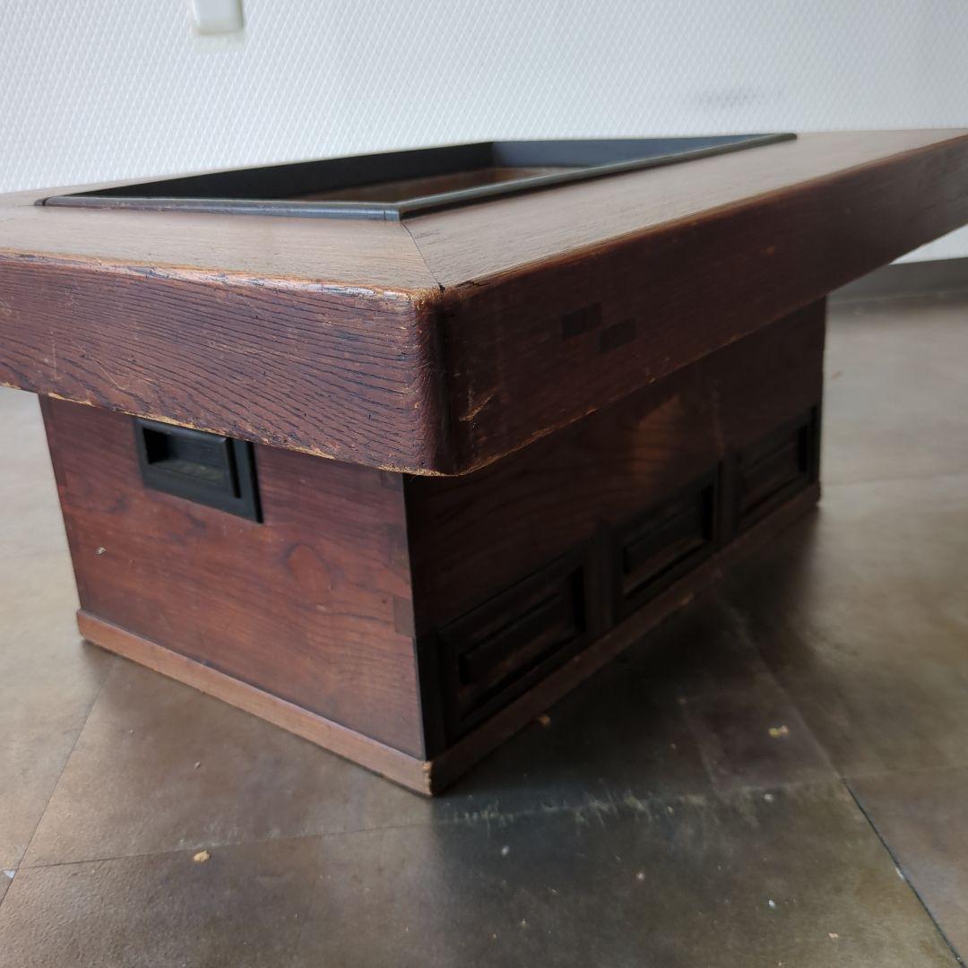 骨董 火鉢 長火鉢 関西火鉢 銅器ごとく付 テーブル 古民具 木製