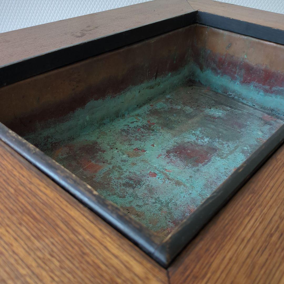 骨董 火鉢 長火鉢 関西火鉢 銅器ごとく付 テーブル 古民具 木製