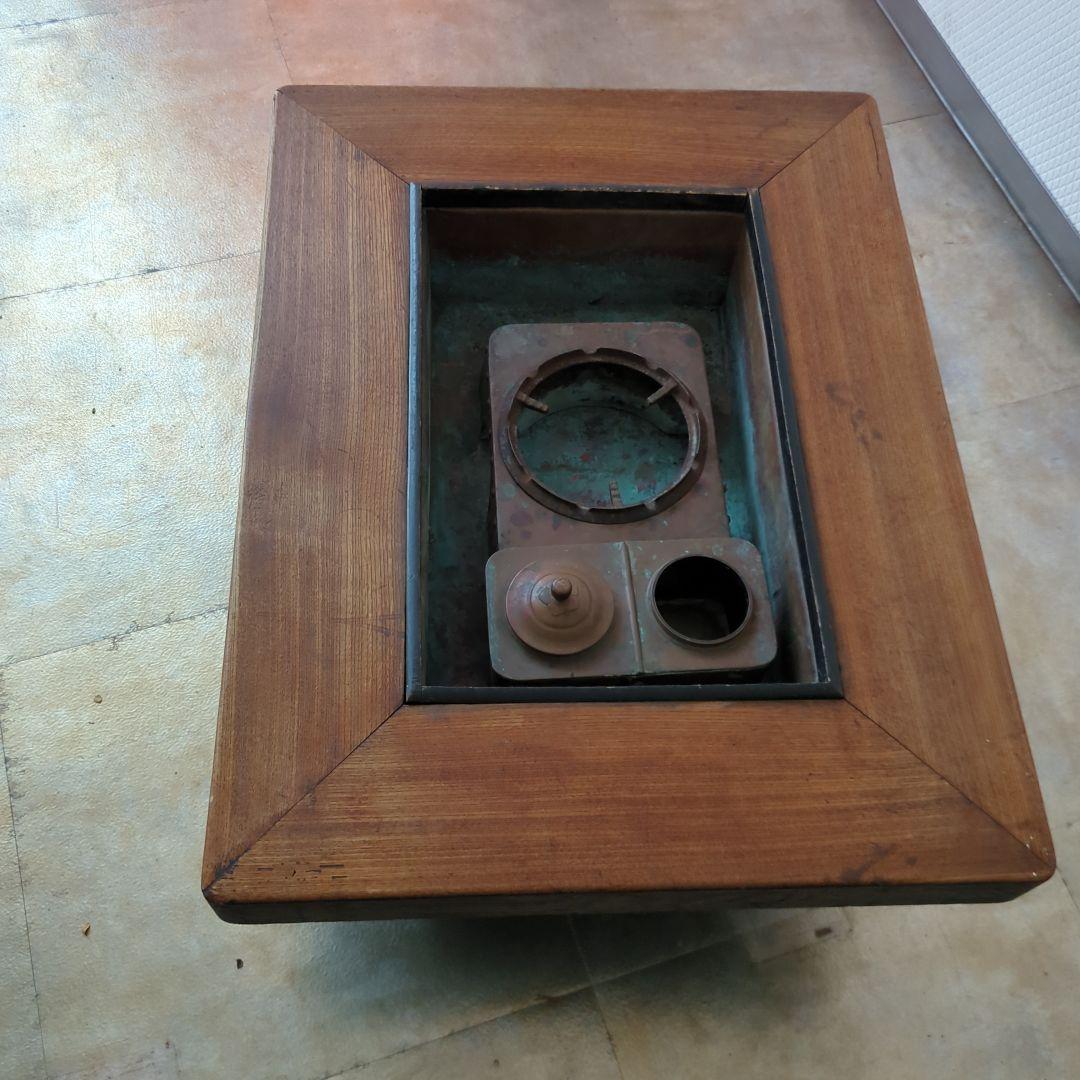 骨董 火鉢 長火鉢 関西火鉢 銅器ごとく付 テーブル 古民具 木製