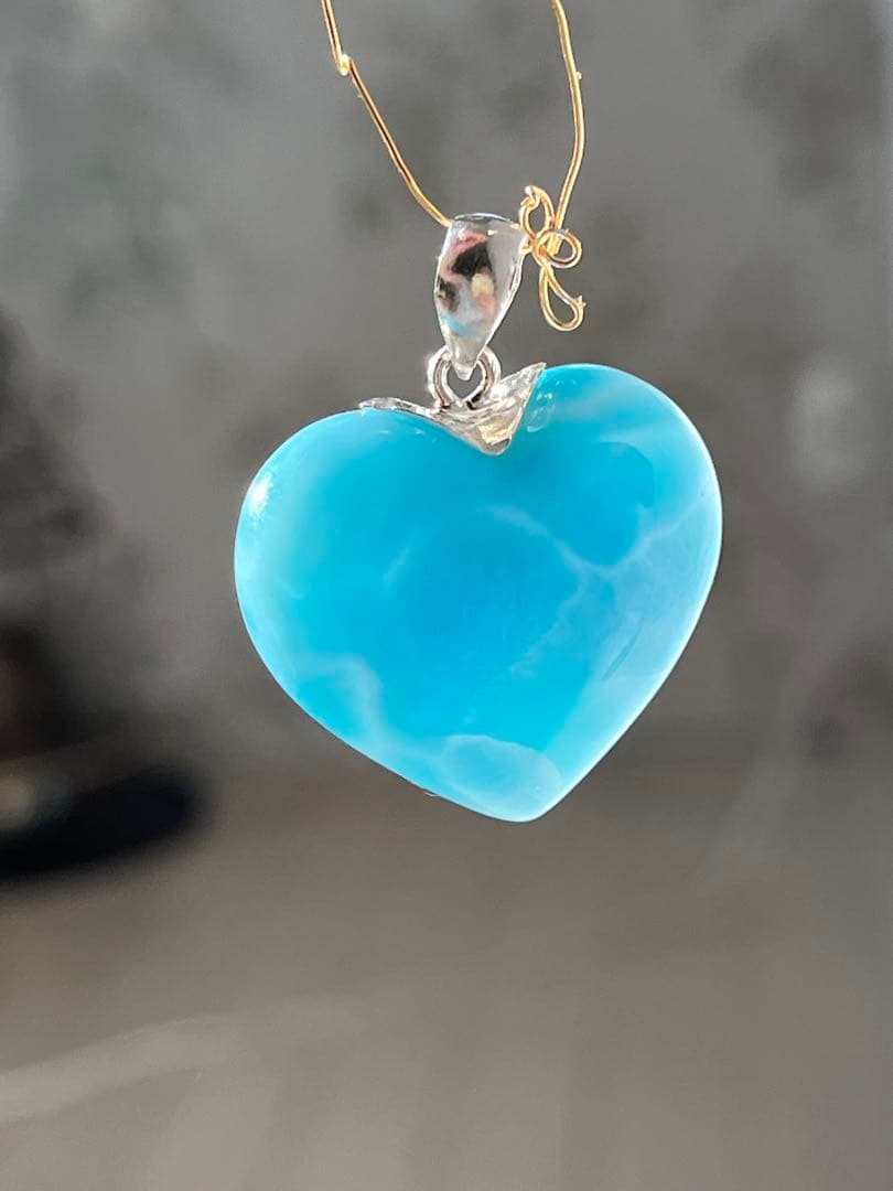 天然石☆高品質！ラリマーハート型ペンダントトップ☆両面濃いブルー！