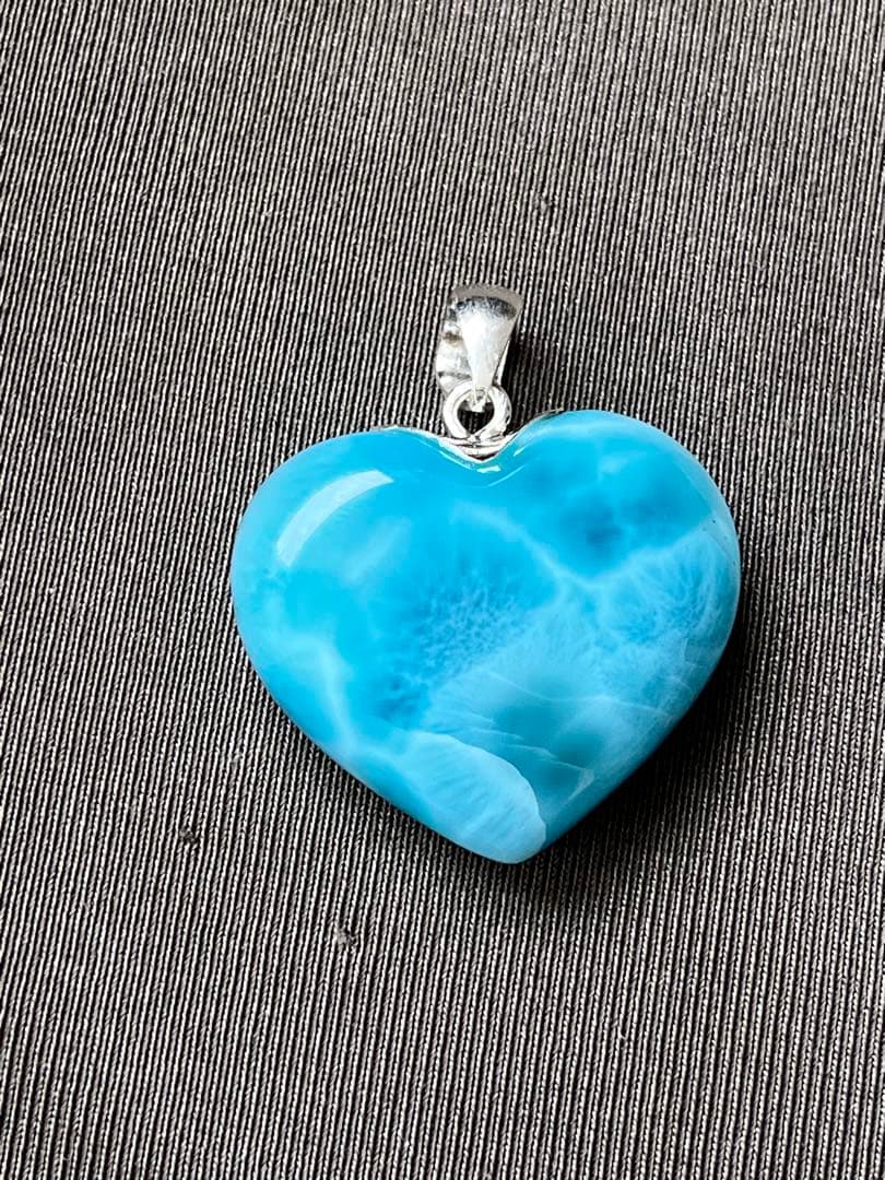 天然石☆高品質！ラリマーハート型ペンダントトップ☆両面濃いブルー！