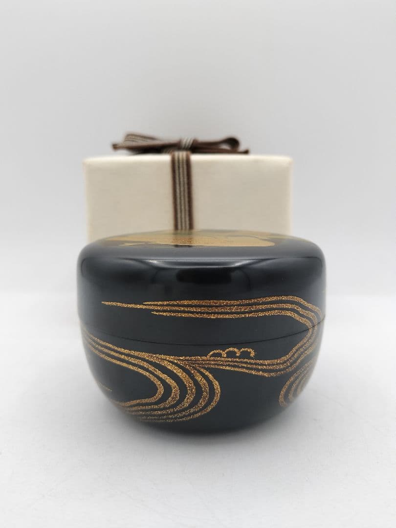 b905【新品・未使用】大平棗 おしどり 鴛鴦　内梨子地 田崎昭一郎 木箱 茶道