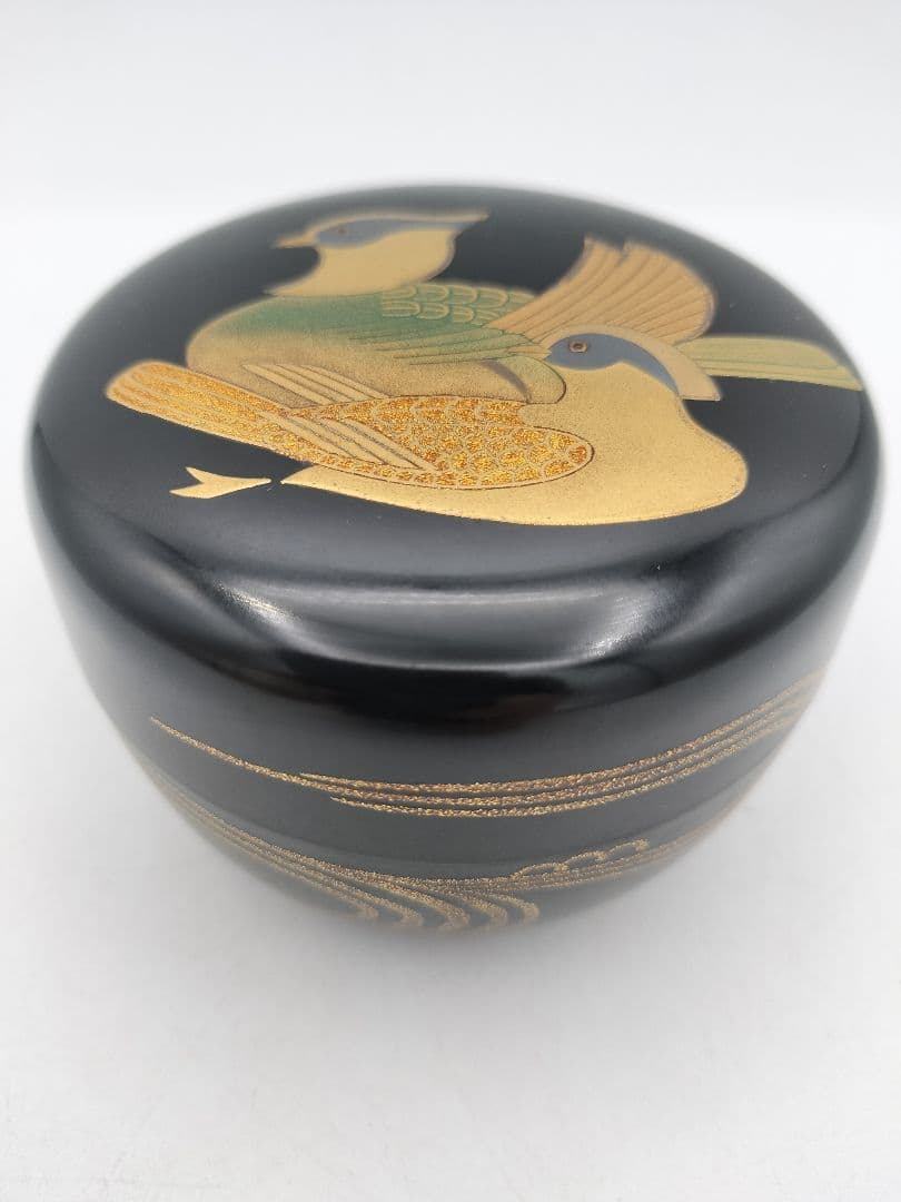 b905【新品・未使用】大平棗 おしどり 鴛鴦　内梨子地 田崎昭一郎 木箱 茶道