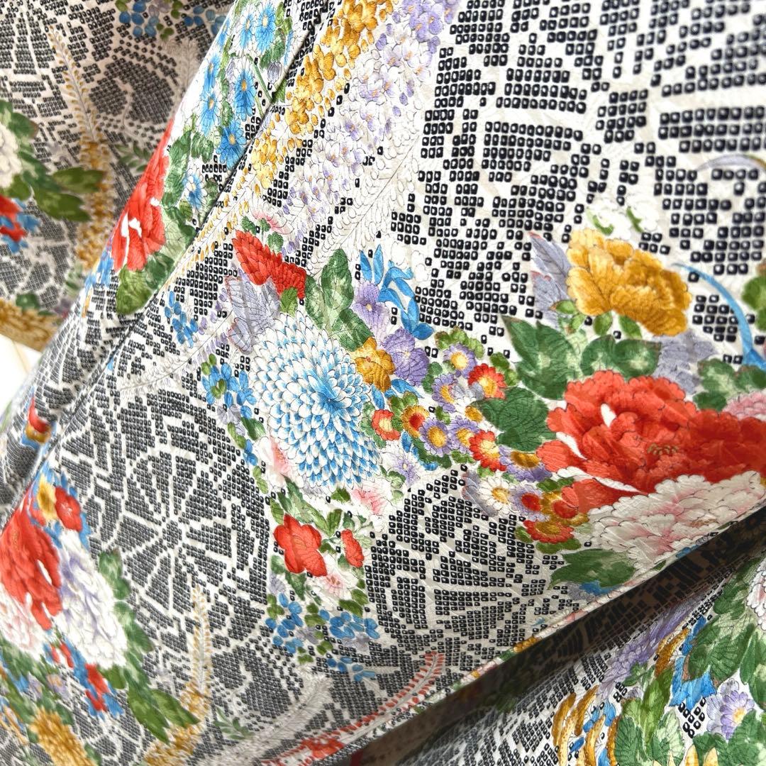 438 振袖フルセット 正絹 黒 赤 金彩 手描き 総柄 小紋 セミアンティーク