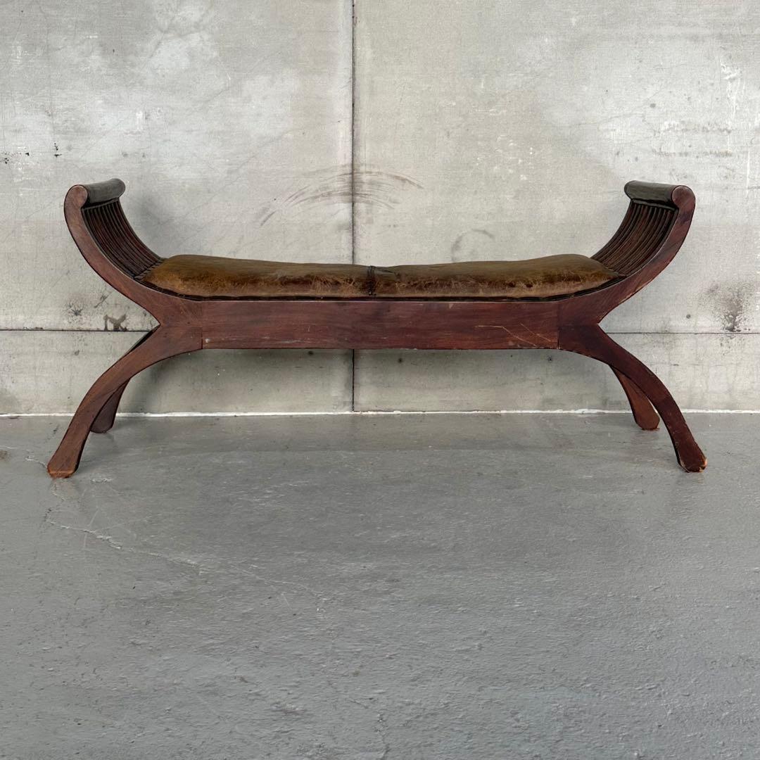 ★カルティニベンチ★ 鉄鋲 本革座面×ウッドフレーム ミッドセンチュリー