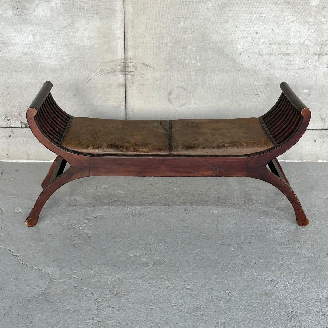 ★カルティニベンチ★ 鉄鋲 本革座面×ウッドフレーム ミッドセンチュリー