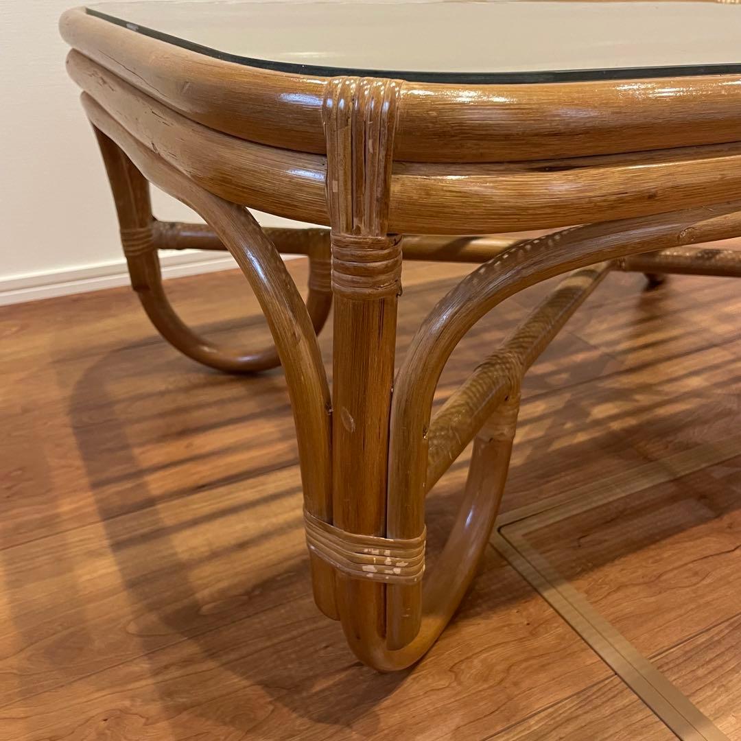 ✨【美品】✨昭和レトロ ラタン ガラス天板 センターテーブル ローテーブル