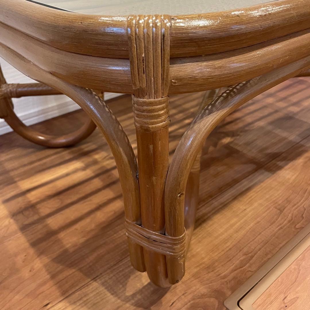 ✨【美品】✨昭和レトロ ラタン ガラス天板 センターテーブル ローテーブル