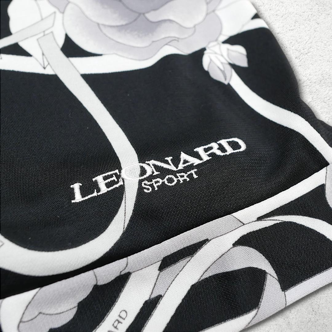 美品【レオナール】フラワー&ハート プリント 40 長袖 ポロシャツ ブラック