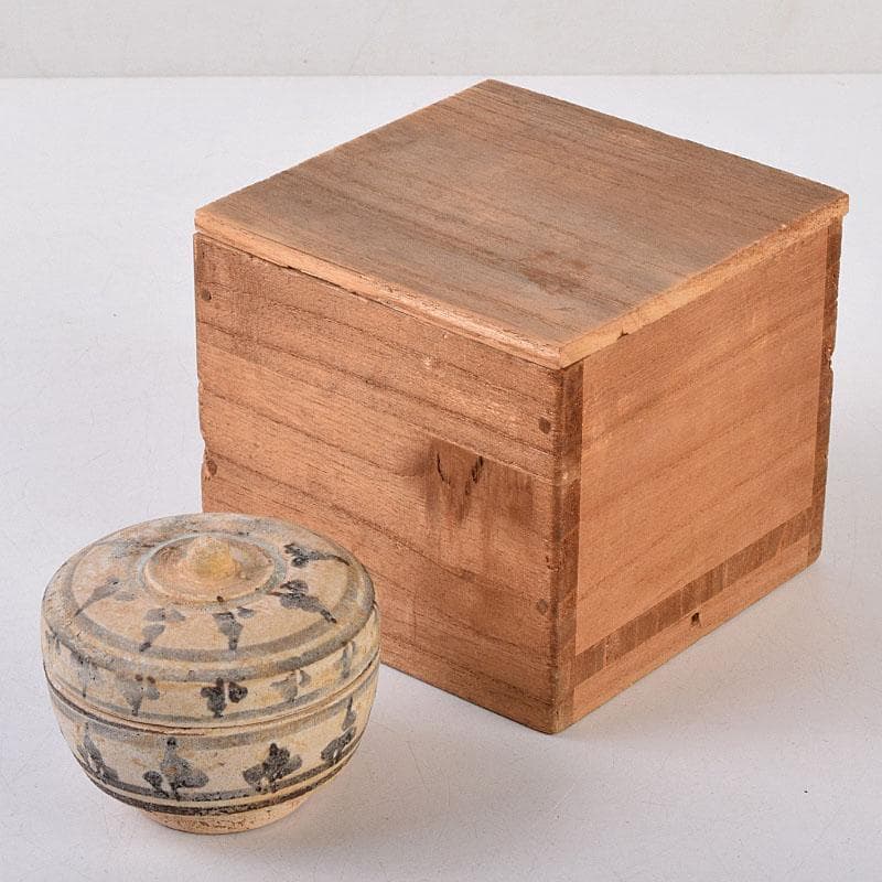 タイ古陶磁　スンコロク　宋胡禄　唐草文　盒子　香合　時代箱付　Z　8540