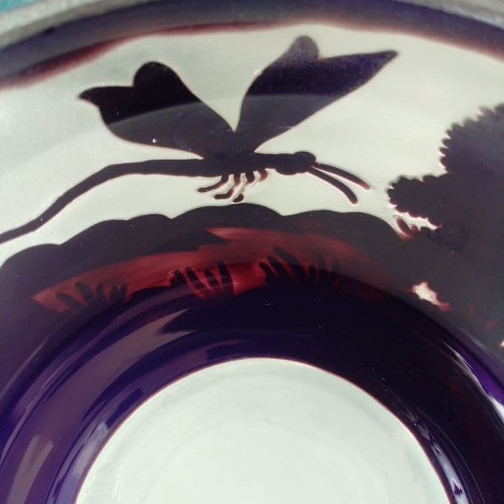 被せ硝子⭐︎アンティーク⭐︎ガレ調 ⭐︎蜻蛉文様 硝子鉢⭐︎水指茶道具、小物入れ