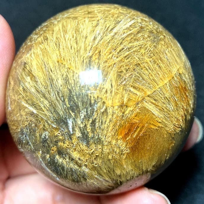 50mm ゴールドルチルクォーツ　丸玉　スフィア　金針水晶