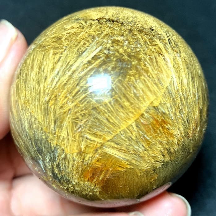 50mm ゴールドルチルクォーツ　丸玉　スフィア　金針水晶