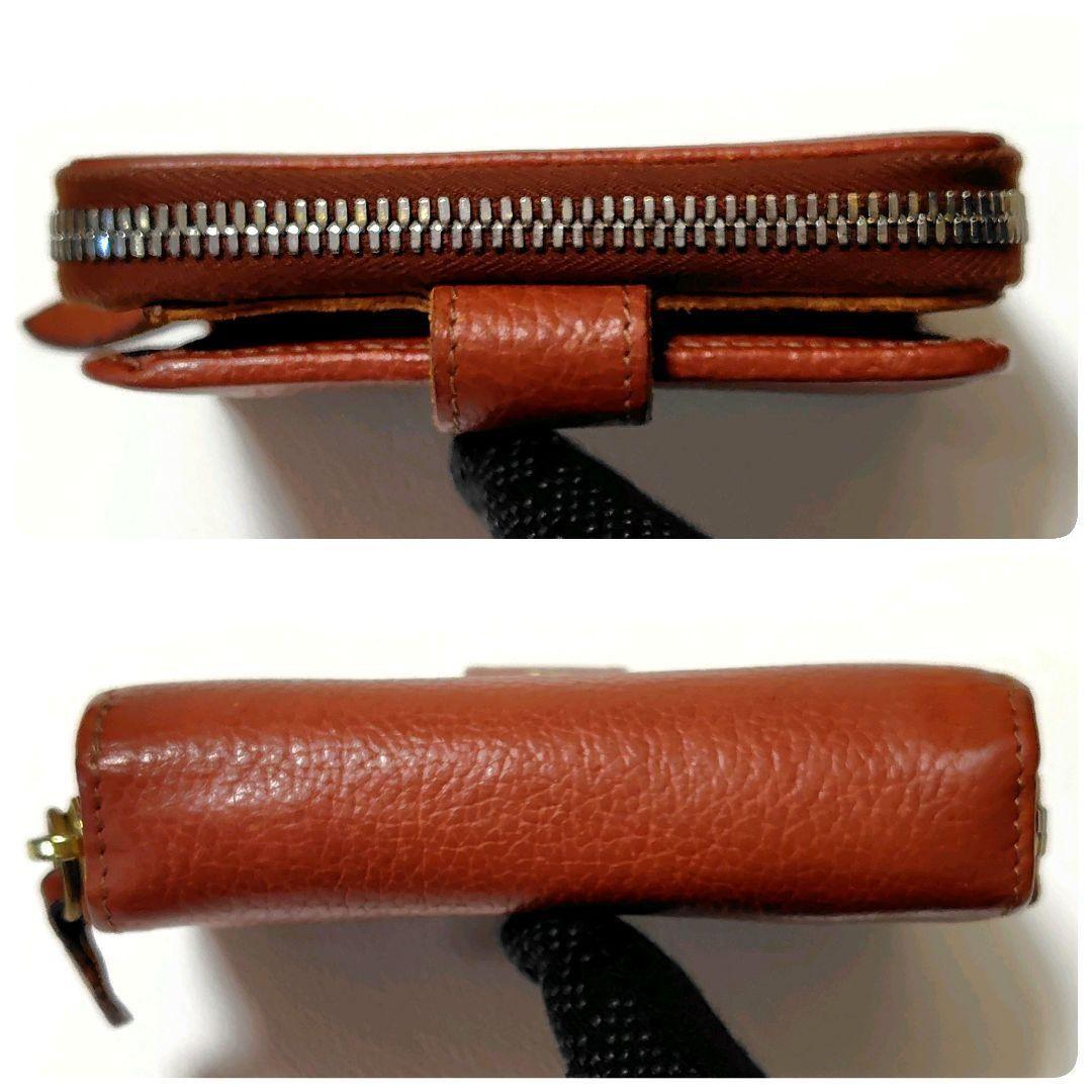 イルビゾンテ　折り財布　ブラウン　レザー　ラウンドファスナー　型押し　金ボタン