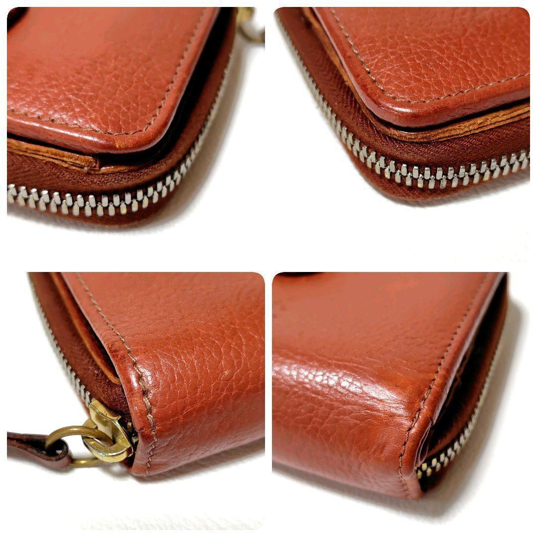 イルビゾンテ　折り財布　ブラウン　レザー　ラウンドファスナー　型押し　金ボタン