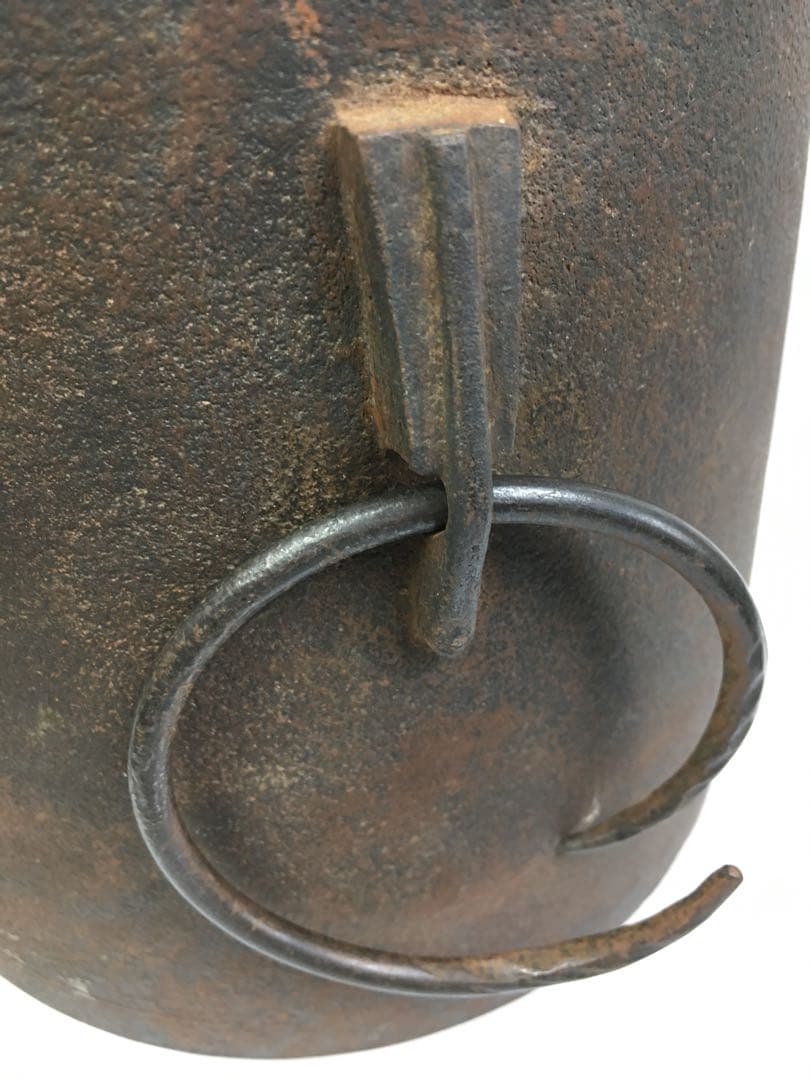 S168筒釜 扇子鐶付 角谷莎村作 茶釜 茶道具 共箱