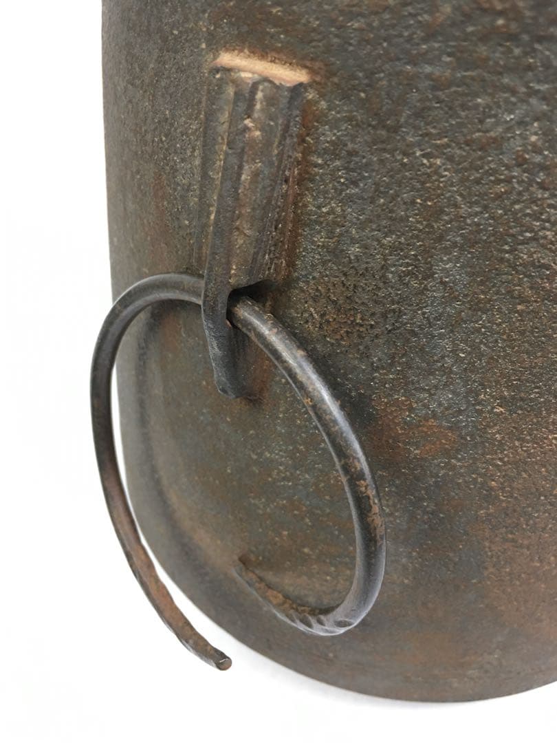 S168筒釜 扇子鐶付 角谷莎村作 茶釜 茶道具 共箱