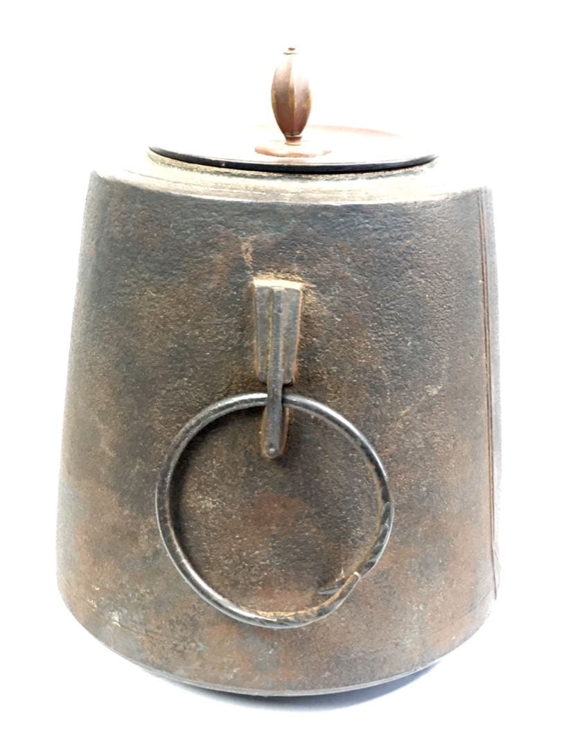 S168筒釜 扇子鐶付 角谷莎村作 茶釜 茶道具 共箱