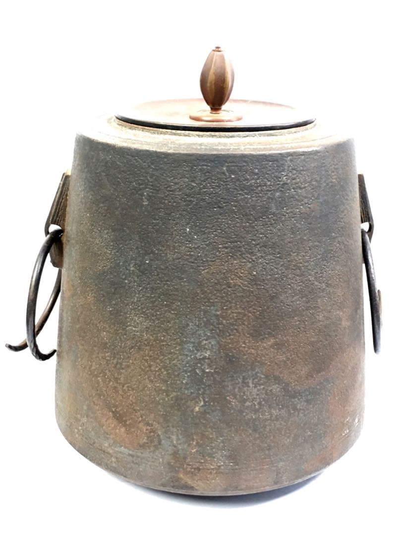 S168筒釜 扇子鐶付 角谷莎村作 茶釜 茶道具 共箱