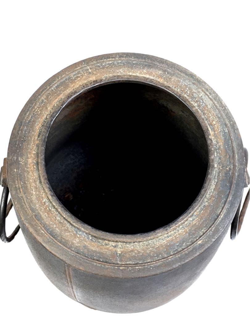 S168筒釜 扇子鐶付 角谷莎村作 茶釜 茶道具 共箱