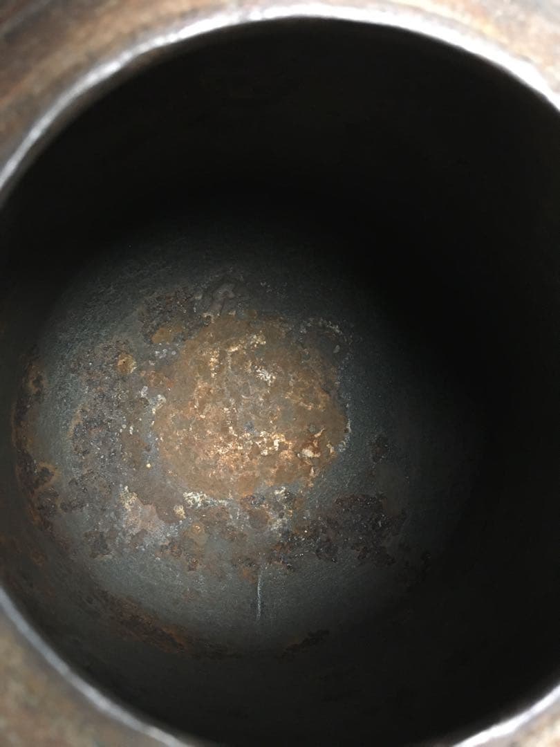 S168筒釜 扇子鐶付 角谷莎村作 茶釜 茶道具 共箱