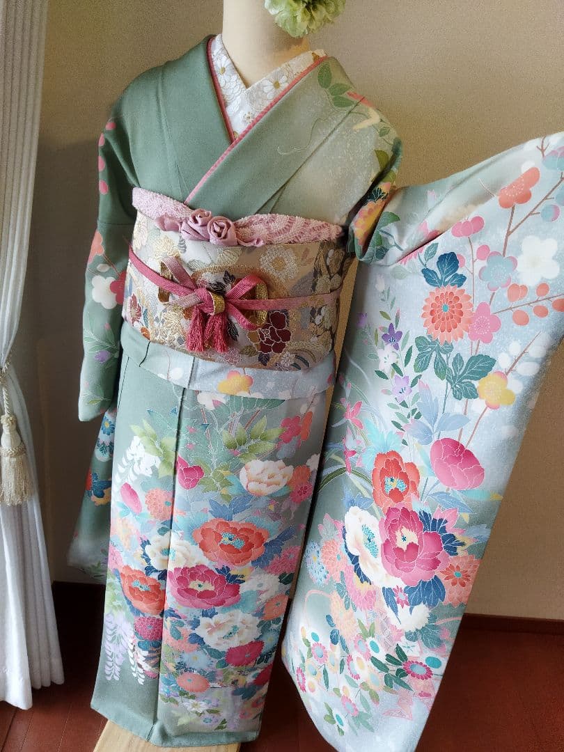 ☆応援価格☆377.本格派　振袖7点セット　正絹　フルセット　成人式　落款