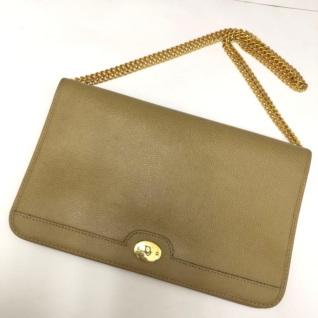 C012915)ChristianDior ハニカム柄 フラップバッグ ベージュ