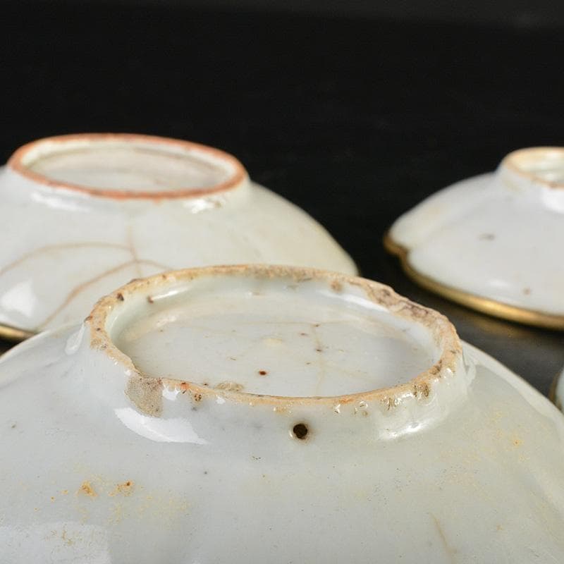 中国　徳化窯　白磁　銅覆輪　輪花皿　四客　V　R7320