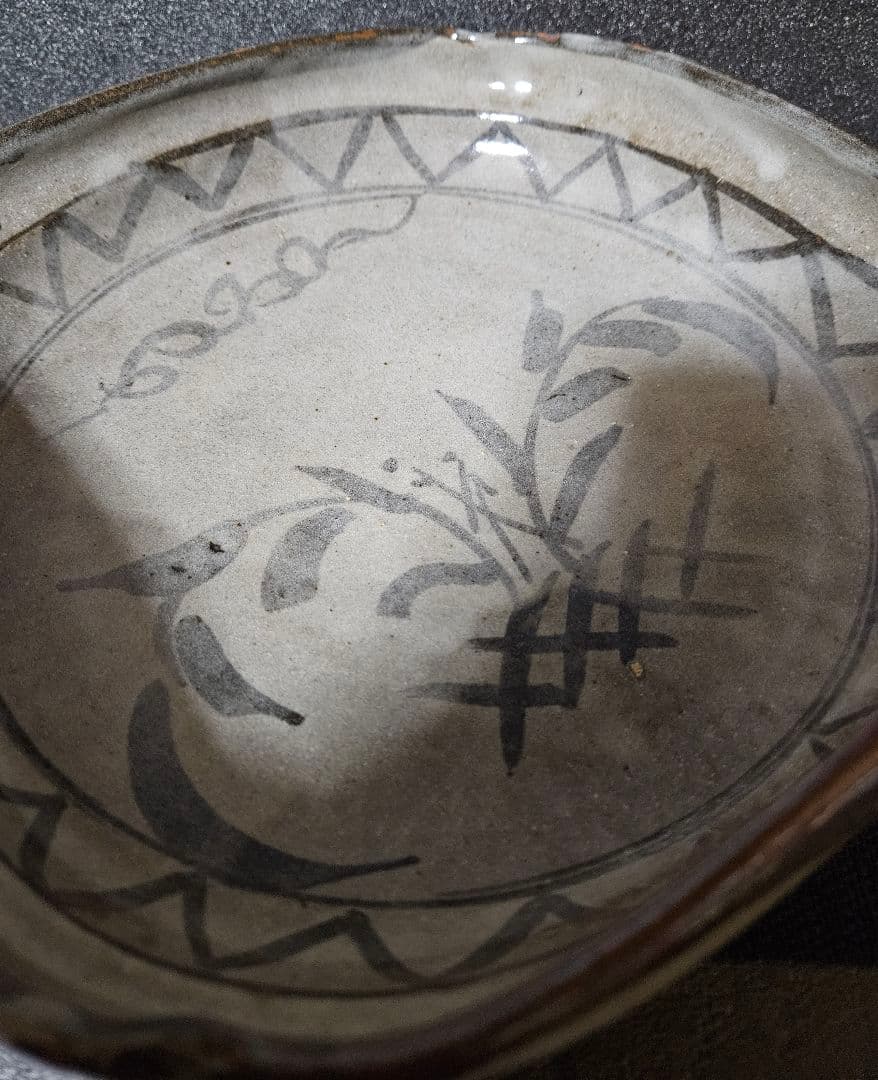 唐津焼　武造　絵唐津　鉄絵　草花図　四方隅切　大鉢　菓子鉢　盛り鉢　茶道具　共箱