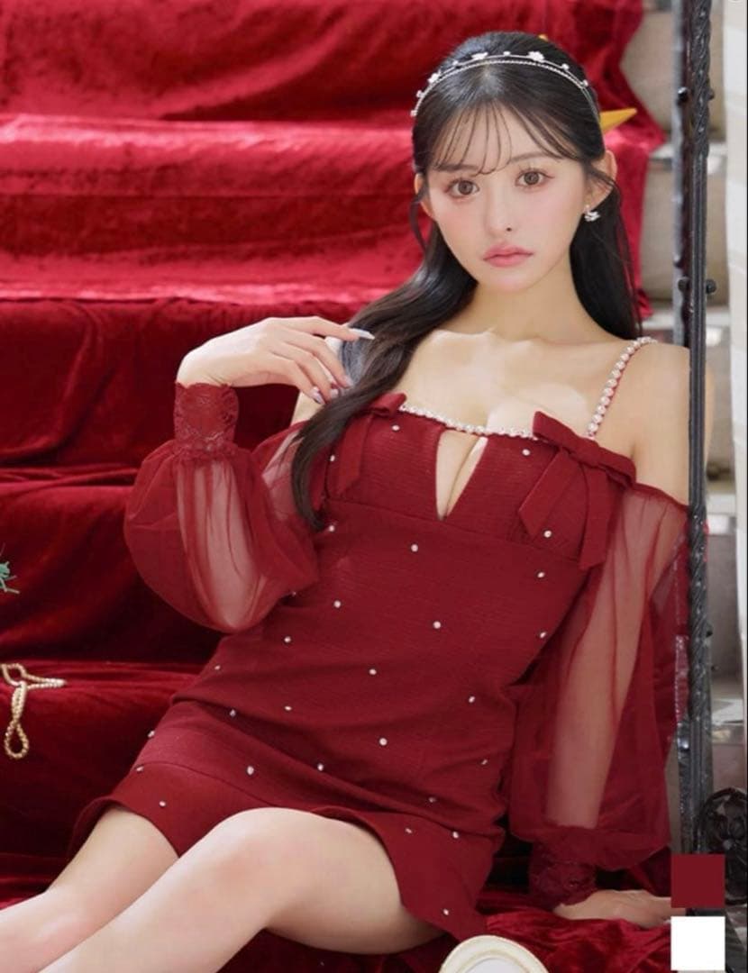 Jewels ジュエルズ オフショルダー ワインレッドミニドレス Mサイズ