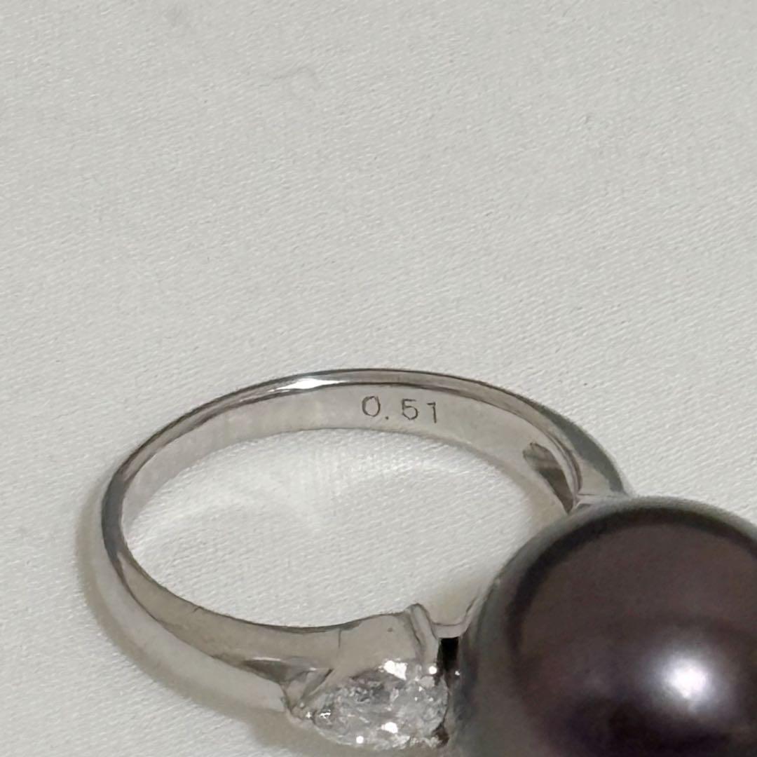 プラチナ ブラックパール ダイヤモンド　指輪 黒蝶真珠 PT900 プラチナ