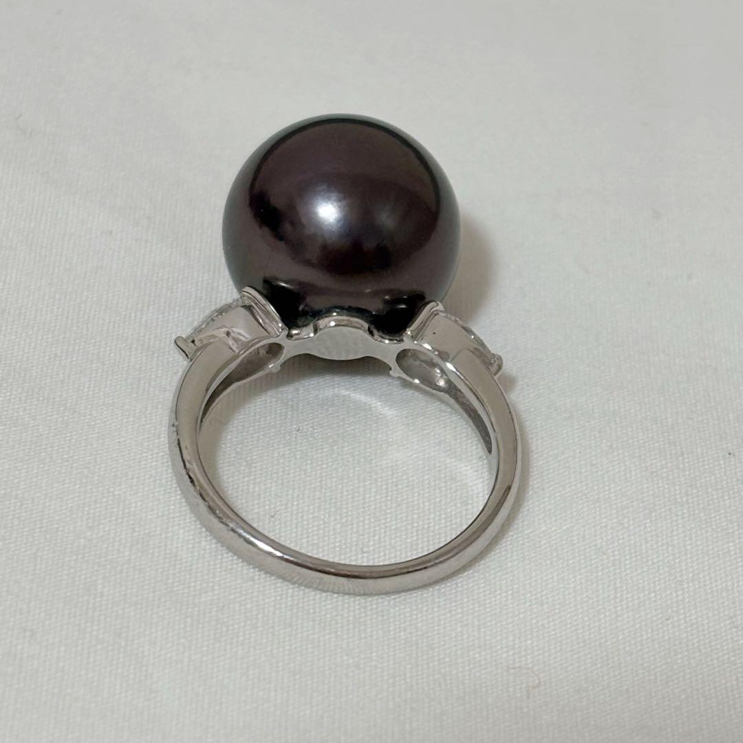プラチナ ブラックパール ダイヤモンド　指輪 黒蝶真珠 PT900 プラチナ