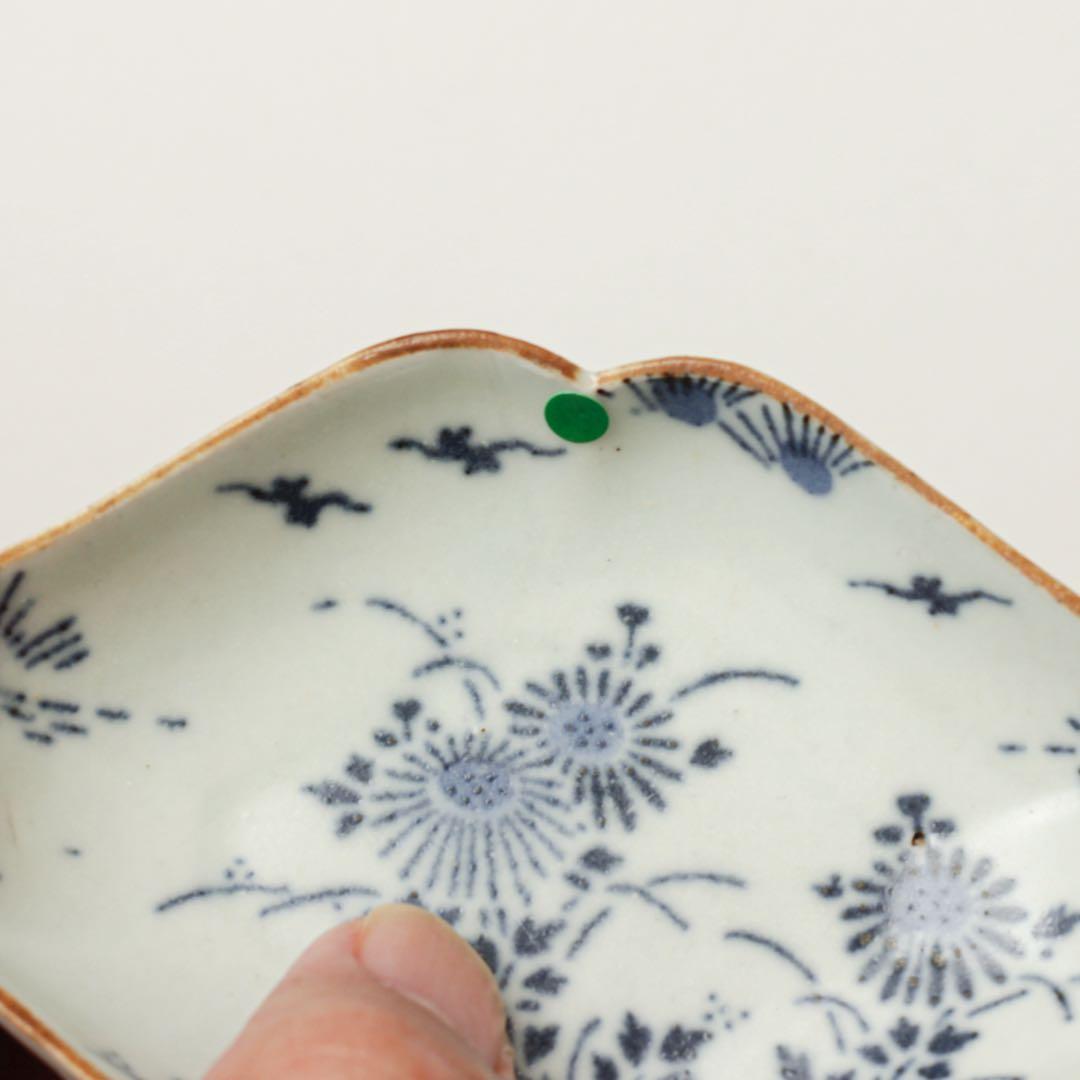 古伊万里　伊万里　江戸　中期　型紙摺　印判手　角入　菱形　変形皿　3客セット販売