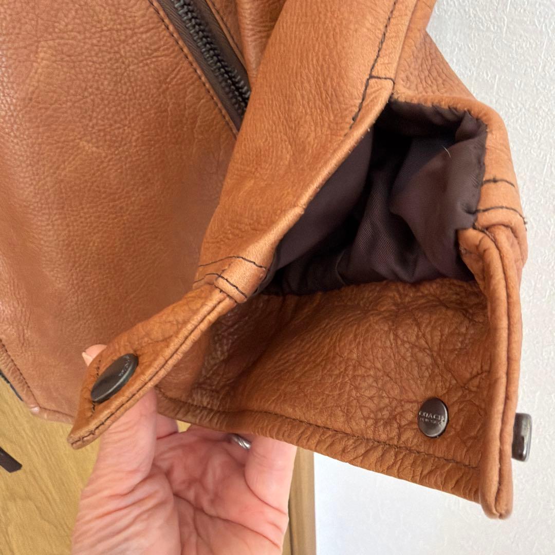COACH ブラウン シングルライダースジャケット S 牛革