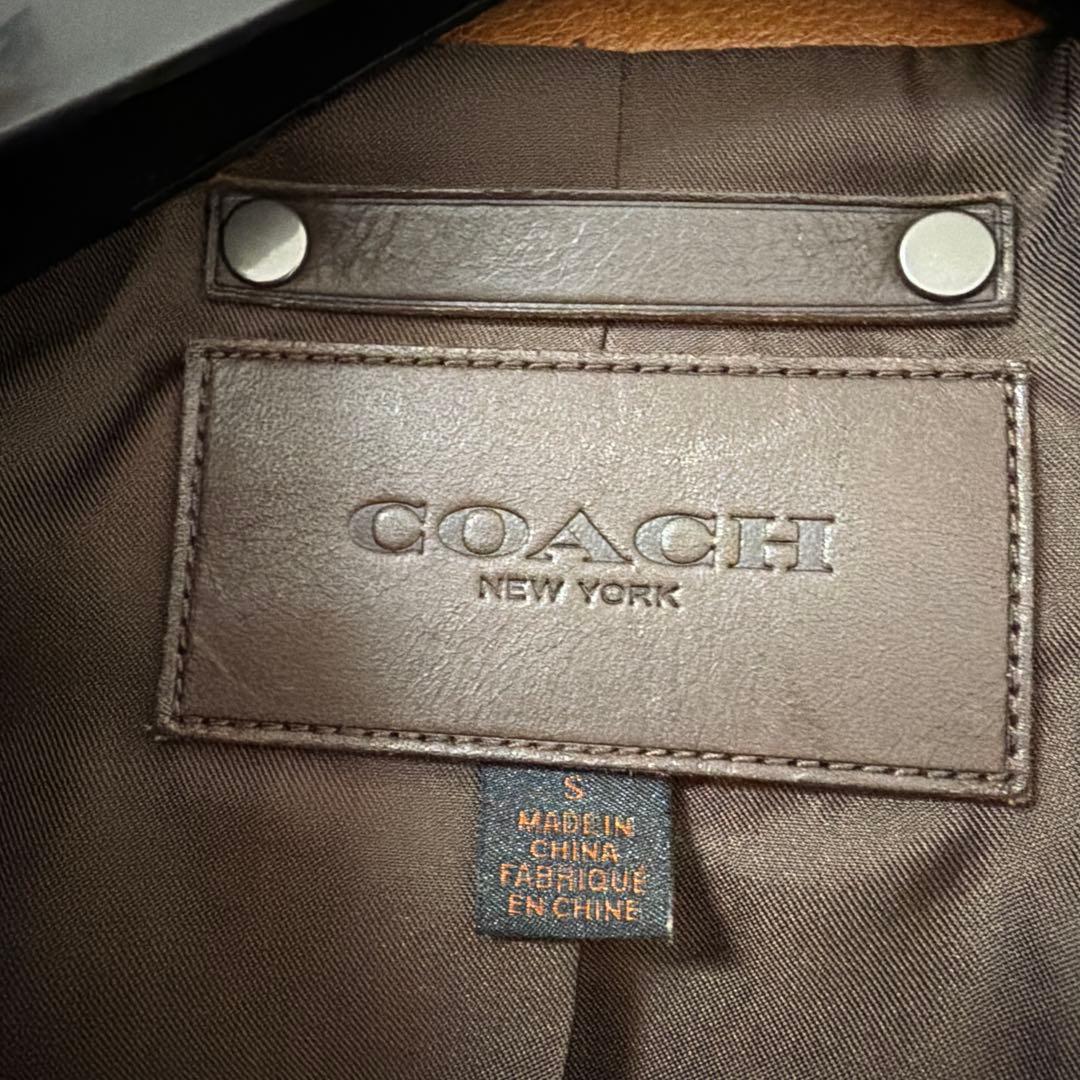COACH ブラウン シングルライダースジャケット S 牛革