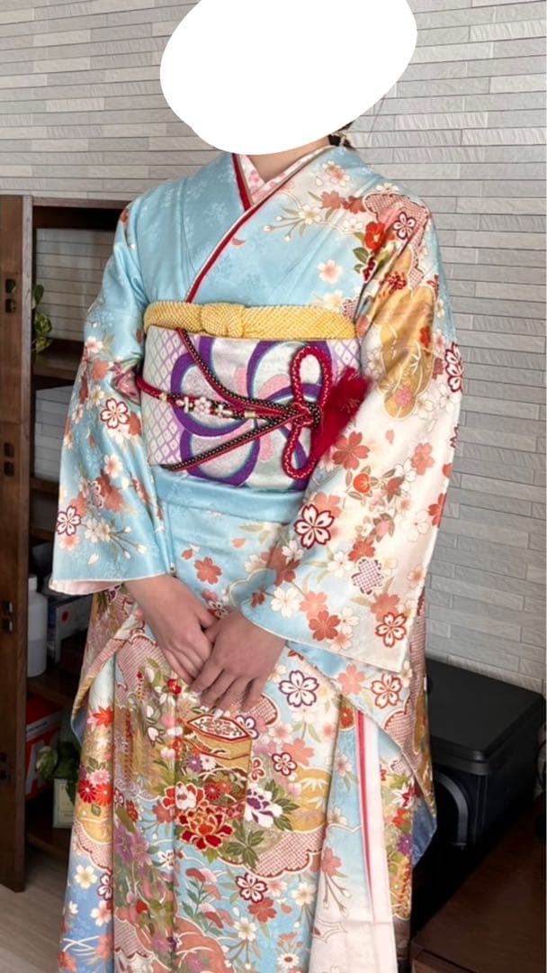 振袖フルセット 成人式 帯・小物一式・草履バック付(水色 白 ピンク 紫)