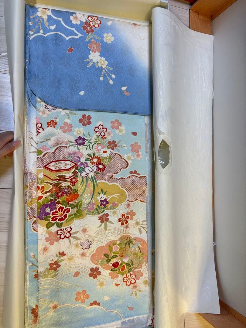 振袖フルセット 成人式 帯・小物一式・草履バック付(水色 白 ピンク 紫)