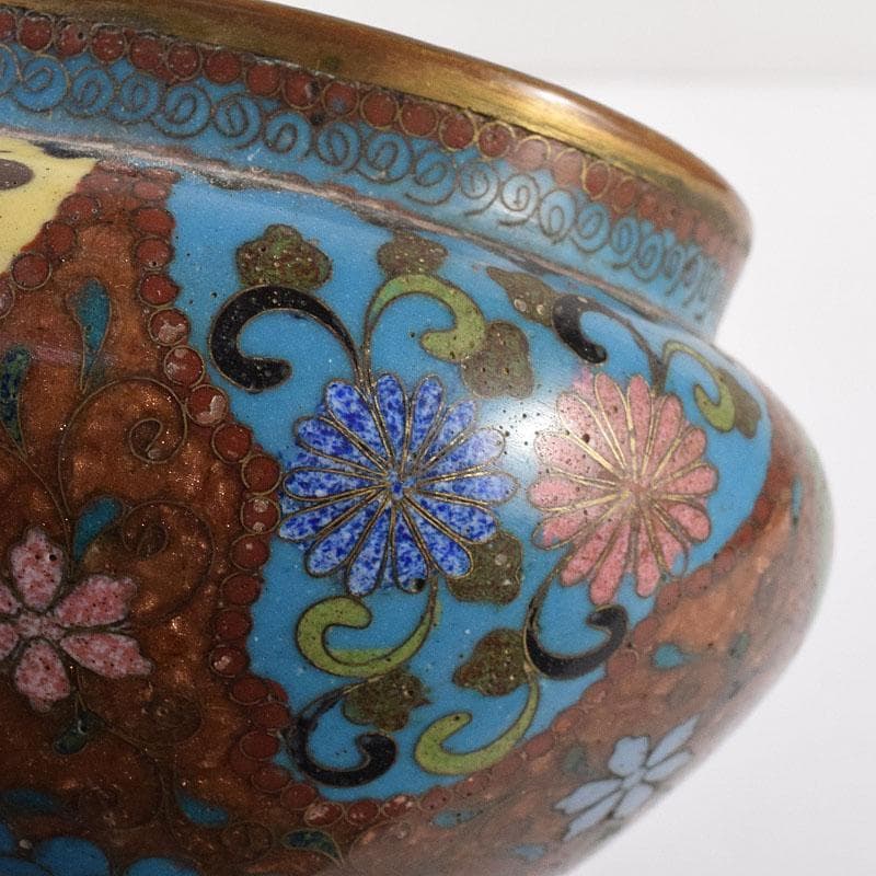 中国　古七宝琺瑯彩　花文　蓋爐　香炉　煎茶碗　3点まとめて　V　R8616