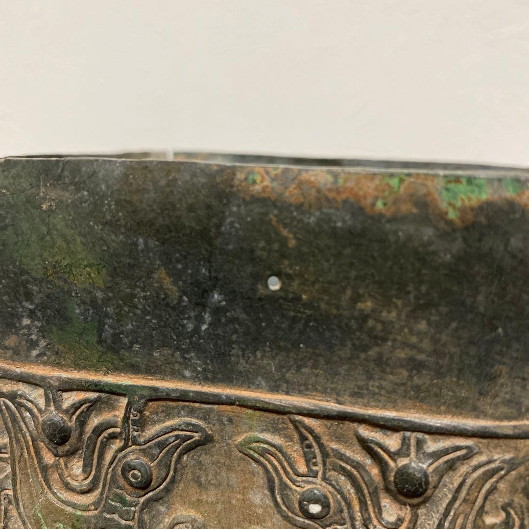 中国美術 青銅器 饕餮紋獣耳壷 花瓶 漢銅器