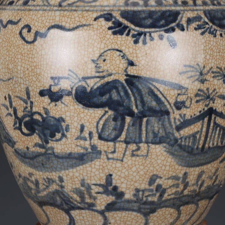 青花人物紋缶 陶磁器 現代工芸品 美術品 装飾品 置物